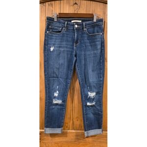 Levi's 711 Skinny Jeans Womens 27 Blue Excellent Distressed Ripped Cuffed Denim